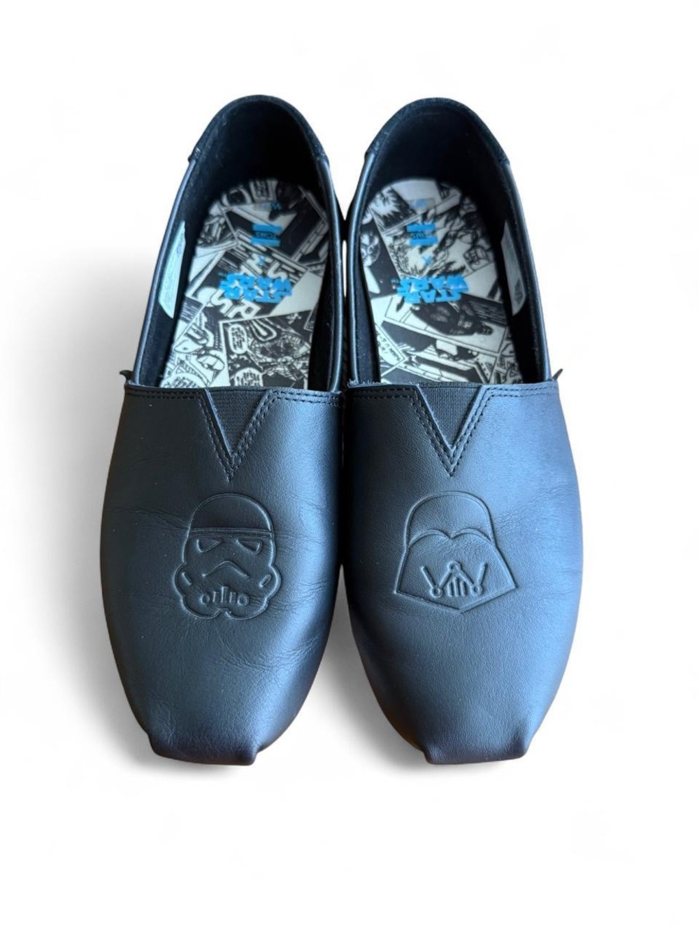 Toms Black Slip-On Flats with Blue Star Wars Insole Accents